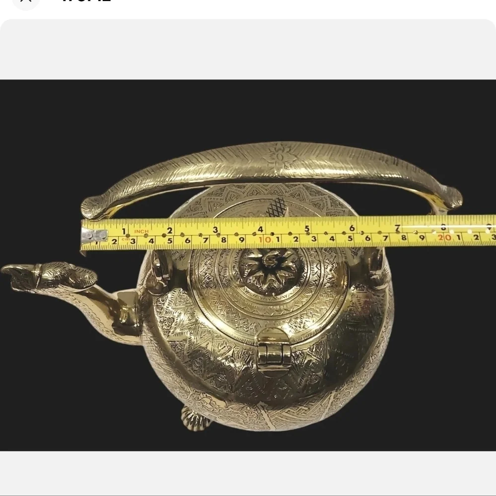Antique French Liegoise Chiseled Brass‎ Water Kettle Griffin Spout & Feet RARE
